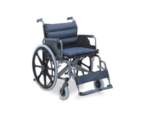 Wheelchair - Steel / Nylon - extra wide , upto 125kg , detach arm and foot rests